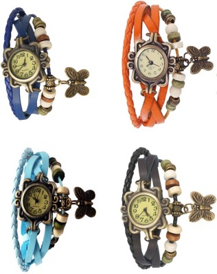 NS18 Vintage Butterfly Rakhi Combo of 4 Blue, Sky Blue, Orange And Black Analog Watch  - For Women   Watches  (NS18)