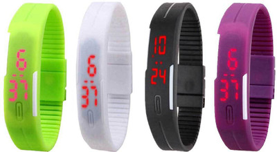 View NS18 Silicone Led Magnet Band Watch Combo of 4 Green, White, Black And Purple Digital Watch  - For Couple Wrist Watches Price Online(NS18)