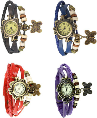 

NS18 Vintage Butterfly Rakhi Combo of 4 Black, Red, Blue And Purple Watch - For Women