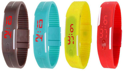 

NS18 Silicone Led Magnet Band Watch Combo of 4 Brown, Sky Blue, Yellow And Red Watch - For Couple
