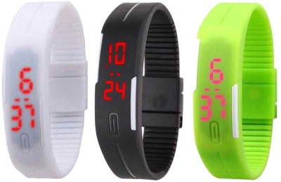 NS18 Silicone Led Magnet Band Combo of 3 White, Black And Green Digital Watch  - For Boys & Girls   Watches  (NS18)