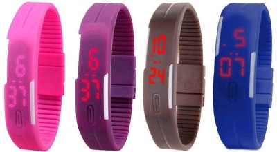 NS18 Silicone Led Magnet Band Combo of 4 Pink, Purple, Brown And Blue Digital Watch  - For Boys & Girls   Watches  (NS18)
