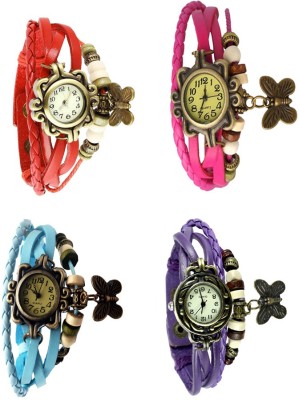 NS18 Vintage Butterfly Rakhi Combo of 4 Red, Sky Blue, Pink And Purple Analog Watch  - For Women   Watches  (NS18)