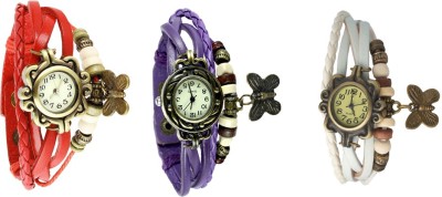 NS18 Vintage Butterfly Rakhi Watch Combo of 3 Red, Purple And White Analog Watch  - For Women   Watches  (NS18)
