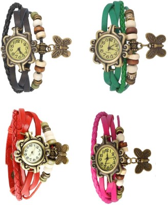 NS18 Vintage Butterfly Rakhi Combo of 4 Black, Red, Green And Pink Analog Watch  - For Women   Watches  (NS18)