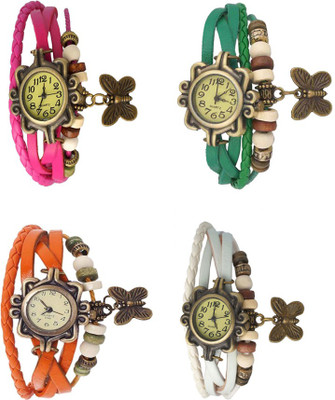 

Kissu Vintage Rakhi Combo of 4 Pink, Orange, Green And White Watch - For Women