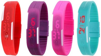 NS18 Silicone Led Magnet Band Watch Combo of 4 Red, Purple, Pink And Sky Blue Digital Watch  - For Couple   Watches  (NS18)