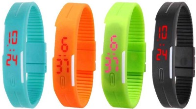 NS18 Silicone Led Magnet Band Combo of 4 Sky Blue, Orange, Green And Black Digital Watch  - For Boys & Girls   Watches  (NS18)