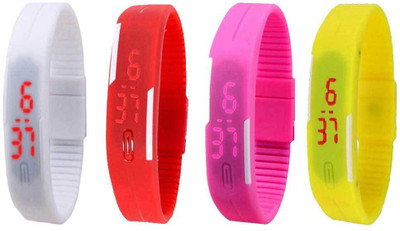 

NS18 Silicone Led Magnet Band Combo of 4 White, Red, Pink And Yellow Watch - For Boys & Girls