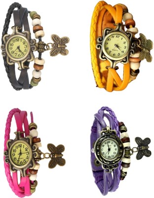 NS18 Vintage Butterfly Rakhi Combo of 4 Black, Pink, Yellow And Purple Analog Watch  - For Women   Watches  (NS18)