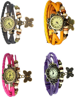 NS18 Vintage Butterfly Rakhi Combo of 4 Black, Pink, Yellow And Purple Analog Watch  - For Women   Watches  (NS18)