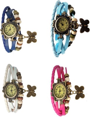 NS18 Vintage Butterfly Rakhi Combo of 4 Blue, White, Sky Blue And Pink Analog Watch  - For Women   Watches  (NS18)