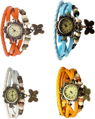 

Kissu Vintage Rakhi Combo of 4 Orange, White, Sky Blue And Yellow Watch - For Women