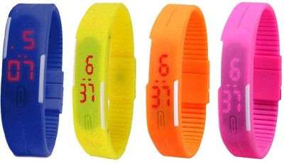 NS18 Silicone Led Magnet Band Watch Combo of 4 Blue, Yellow, Orange And Pink Digital Watch  - For Couple   Watches  (NS18)