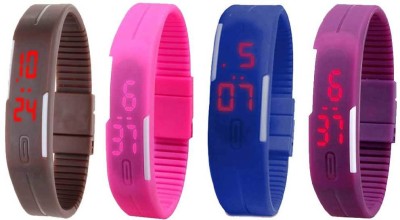 NS18 Silicone Led Magnet Band Watch Combo of 4 Brown, Pink, Blue And Purple Digital Watch  - For Couple   Watches  (NS18)