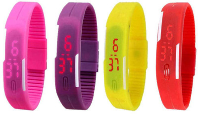

NS18 Silicone Led Magnet Band Watch Combo of 4 Pink, Purple, Yellow And Red Watch - For Couple