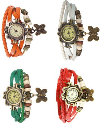 View NS18 Vintage Butterfly Rakhi Combo of 4 Orange, Green, White And Red Analog Watch  - For Women Wrist Watches Price Online(NS18)