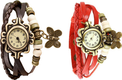 

NS18 Vintage Butterfly Rakhi Watch Combo of 2 Brown And Red Watch - For Women