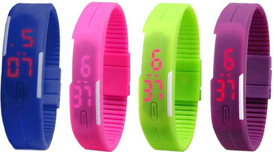 View NS18 Silicone Led Magnet Band Watch Combo of 4 Blue, Pink, Green And Purple Digital Watch  - For Couple Wrist Watches Price Online(NS18)
