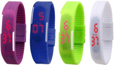 NS18 Silicone Led Magnet Band Combo of 4 Purple, Blue, Green And White Digital Watch  - For Boys & Girls   Watches  (NS18)