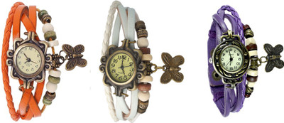 

NS18 Vintage Butterfly Rakhi Watch Combo of 3 Orange, White And Purple Watch - For Women