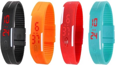 NS18 Silicone Led Magnet Band Watch Combo of 4 Black, Orange, Red And Sky Blue Digital Watch  - For Couple   Watches  (NS18)