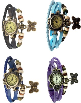 NS18 Vintage Butterfly Rakhi Combo of 4 Black, Blue, Sky Blue And Purple Analog Watch  - For Women   Watches  (NS18)