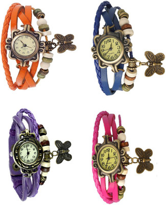 

NS18 Vintage Butterfly Rakhi Combo of 4 Orange, Purple, Blue And Pink Watch - For Women