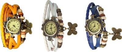 NS18 Vintage Butterfly Rakhi Watch Combo of 3 Yellow, White And Blue Analog Watch  - For Women   Watches  (NS18)
