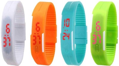 NS18 Silicone Led Magnet Band Combo of 4 White, Orange, Sky Blue And Green Digital Watch  - For Boys & Girls   Watches  (NS18)