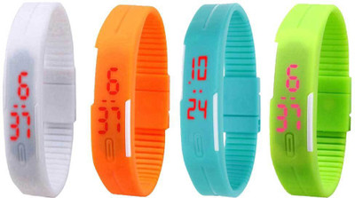 NS18 Silicone Led Magnet Band Combo of 4 White, Orange, Sky Blue And Green Digital Watch  - For Boys & Girls   Watches  (NS18)