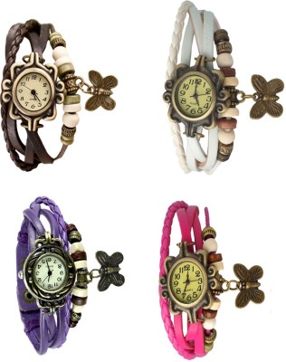 NS18 Vintage Butterfly Rakhi Combo of 4 Brown, Purple, White And Pink Analog Watch  - For Women   Watches  (NS18)