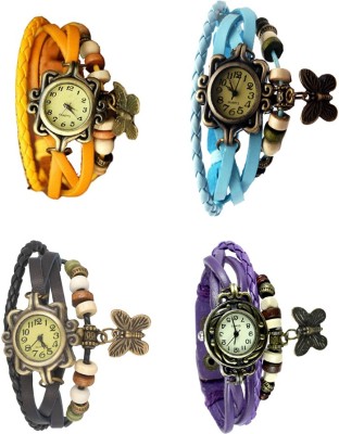 NS18 Vintage Butterfly Rakhi Combo of 4 Yellow, Black, Sky Blue And Purple Analog Watch  - For Women   Watches  (NS18)