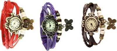NS18 Vintage Butterfly Rakhi Watch Combo of 3 Red, Purple And Brown Analog Watch  - For Women   Watches  (NS18)