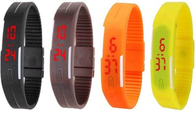 NS18 Silicone Led Magnet Band Combo of 4 Black, Brown, Orange And Yellow Digital Watch  - For Boys & Girls   Watches  (NS18)