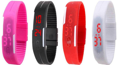 

NS18 Silicone Led Magnet Band Combo of 4 Pink, Black, Red And White Watch - For Boys & Girls