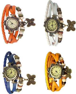 

Kissu Vintage Rakhi Combo of 4 Orange, Blue, White And Yellow Watch - For Women