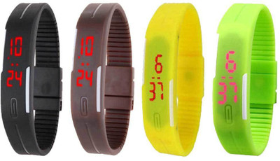 

Kissu Led Magnet Band Combo of 4 Black, Brown, Yellow And Green Watch - For Men & Women