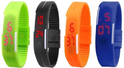 NS18 Silicone Led Magnet Band Combo of 4 Green, Black, Orange And Blue Digital Watch  - For Boys & Girls   Watches  (NS18)