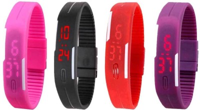 NS18 Silicone Led Magnet Band Watch Combo of 4 Pink, Black, Red And Purple Digital Watch  - For Couple   Watches  (NS18)