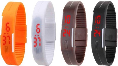 NS18 Silicone Led Magnet Band Combo of 4 Orange, White, Brown And Black Digital Watch  - For Boys & Girls   Watches  (NS18)