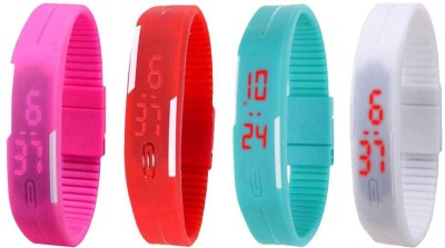 NS18 Silicone Led Magnet Band Combo of 4 Pink, Red, Sky Blue And White Digital Watch  - For Boys & Girls   Watches  (NS18)