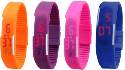 NS18 Silicone Led Magnet Band Combo of 4 Orange, Purple, Pink And Blue Digital Watch  - For Boys & Girls   Watches  (NS18)