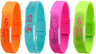 NS18 Silicone Led Magnet Band Combo of 4 Orange, Sky Blue, Pink And Green Digital Watch  - For Boys & Girls   Watches  (NS18)