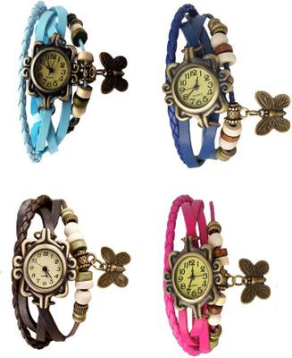 NS18 Vintage Butterfly Rakhi Combo of 4 Sky Blue, Brown, Blue And Pink Analog Watch  - For Women   Watches  (NS18)