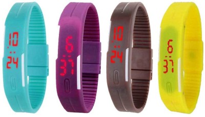 NS18 Silicone Led Magnet Band Combo of 4 Sky Blue, Purple, Brown And Yellow Digital Watch  - For Boys & Girls   Watches  (NS18)