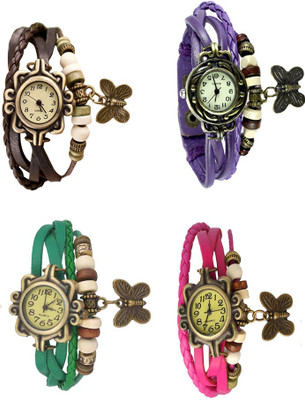 

NS18 Vintage Butterfly Rakhi Combo of 4 Brown, Green, Purple And Pink Watch - For Women