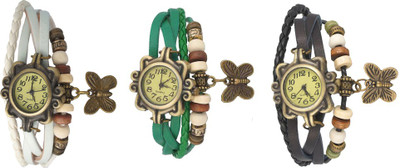 

Kissu Vintage Rakhi Watch Combo of 3 White, Green And Black Watch - For Women