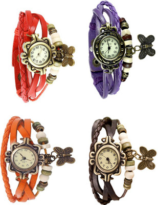 

NS18 Vintage Butterfly Rakhi Combo of 4 Red, Orange, Purple And Brown Watch - For Women