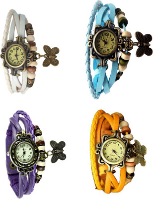 

Kissu Vintage Rakhi Combo of 4 White, Purple, Sky Blue And Yellow Watch - For Women